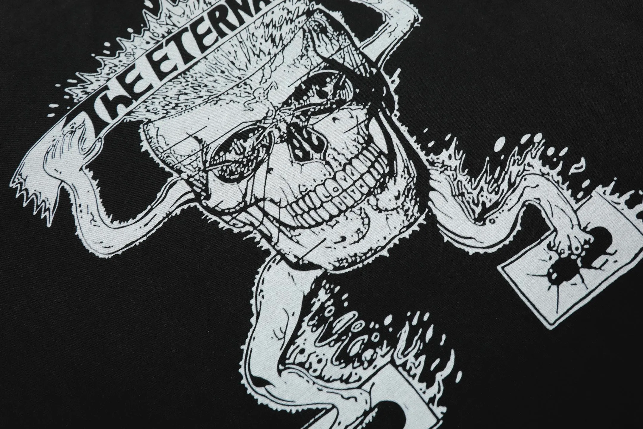 VT9243 P140💰 SAINT Michael Cartoon Skull "Eternal Saint" Punk Style Printed Retro Washed Distressed Short Sleeve T-shirt Small Neck Design White Ink Digital Direct Printing High Street Retro Heavy Duty Distressed Vintage Short Sleeve Size: S M L XL